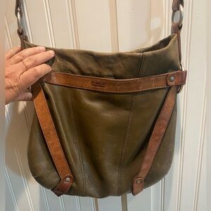 Vintage Ellington Olive and Brown Leather Shoulder Bag